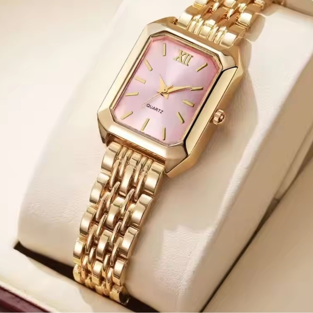 Classic Gold Pink Quartz Watch —Pink Dial & Linked Bracelet - Picture 3 of 7